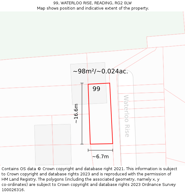 99, WATERLOO RISE, READING, RG2 0LW: Plot and title map