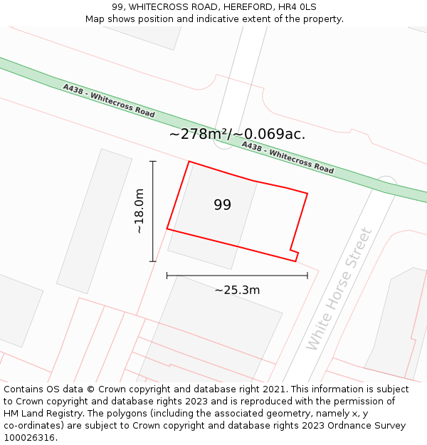 99, WHITECROSS ROAD, HEREFORD, HR4 0LS: Plot and title map