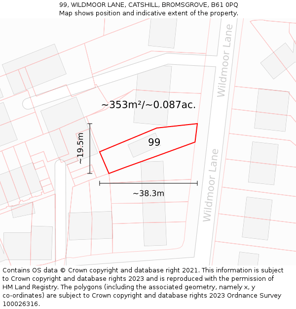 99, WILDMOOR LANE, CATSHILL, BROMSGROVE, B61 0PQ: Plot and title map