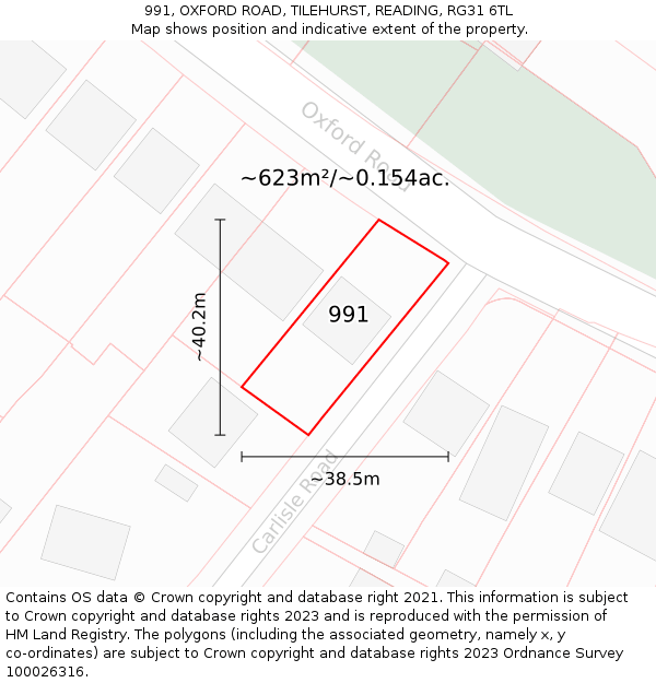 991, OXFORD ROAD, TILEHURST, READING, RG31 6TL: Plot and title map