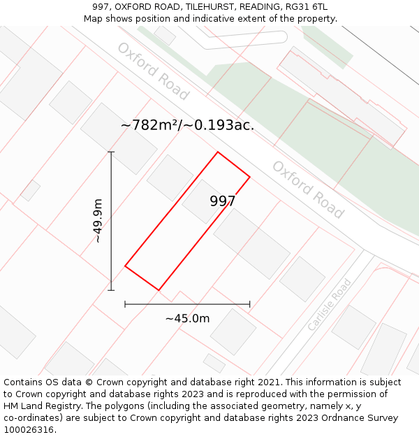 997, OXFORD ROAD, TILEHURST, READING, RG31 6TL: Plot and title map
