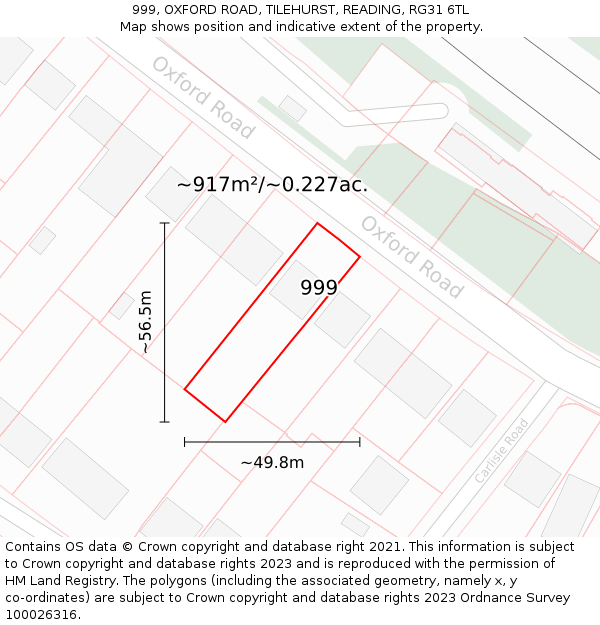 999, OXFORD ROAD, TILEHURST, READING, RG31 6TL: Plot and title map