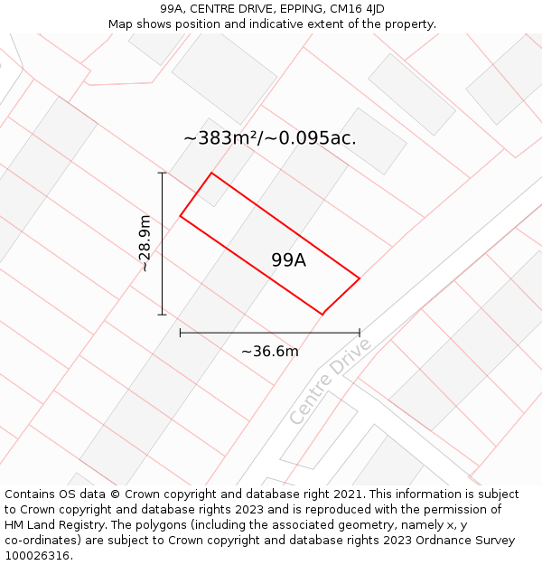 99A, CENTRE DRIVE, EPPING, CM16 4JD: Plot and title map