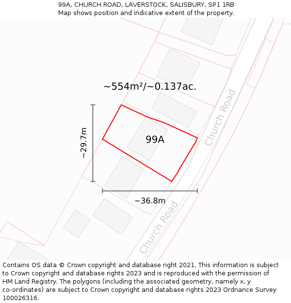 99A, CHURCH ROAD, LAVERSTOCK, SALISBURY, SP1 1RB: Plot and title map