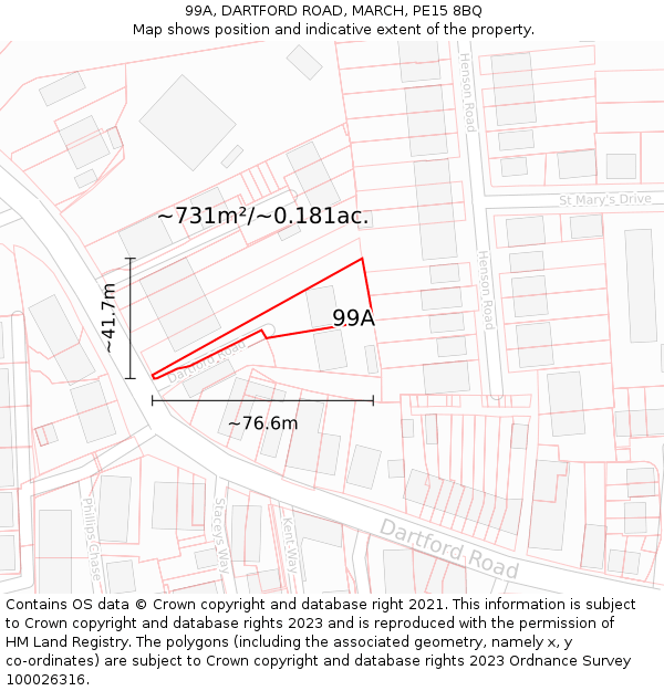 99A, DARTFORD ROAD, MARCH, PE15 8BQ: Plot and title map