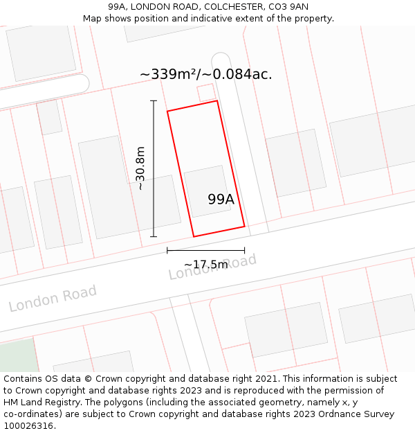 99A, LONDON ROAD, COLCHESTER, CO3 9AN: Plot and title map