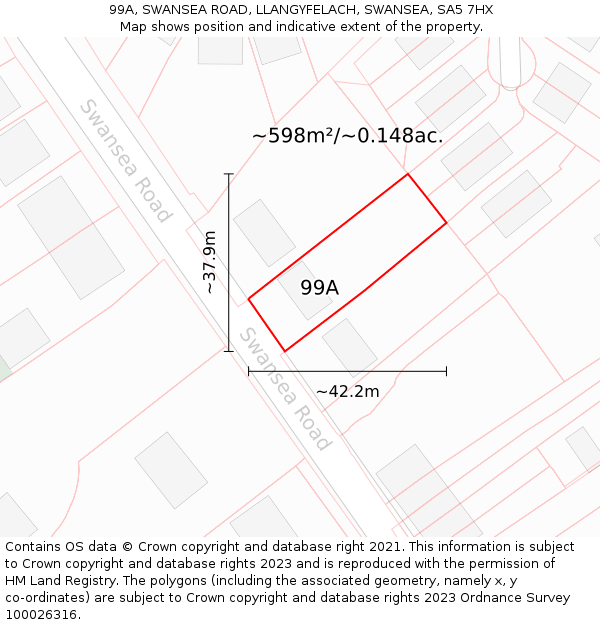 99A, SWANSEA ROAD, LLANGYFELACH, SWANSEA, SA5 7HX: Plot and title map