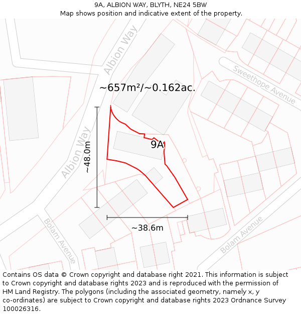 9A, ALBION WAY, BLYTH, NE24 5BW: Plot and title map