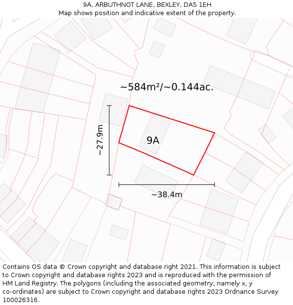 9A, ARBUTHNOT LANE, BEXLEY, DA5 1EH: Plot and title map
