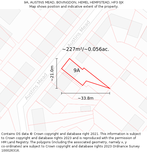 9A, AUSTINS MEAD, BOVINGDON, HEMEL HEMPSTEAD, HP3 0JX: Plot and title map