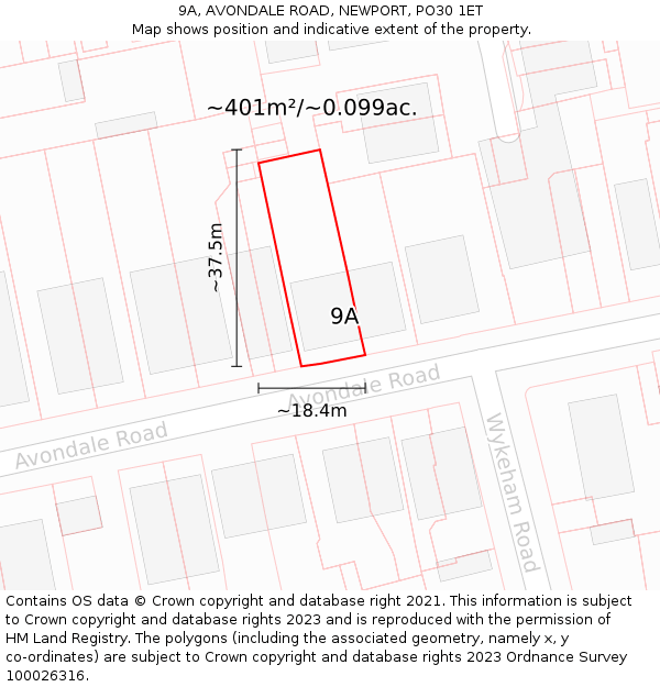 9A, AVONDALE ROAD, NEWPORT, PO30 1ET: Plot and title map