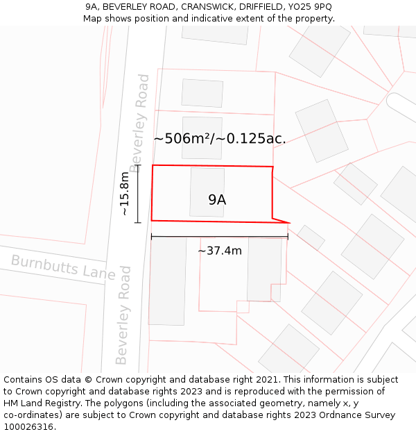 9A, BEVERLEY ROAD, CRANSWICK, DRIFFIELD, YO25 9PQ: Plot and title map
