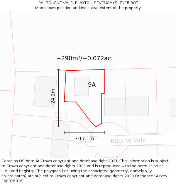 9A, BOURNE VALE, PLAXTOL, SEVENOAKS, TN15 0QT: Plot and title map