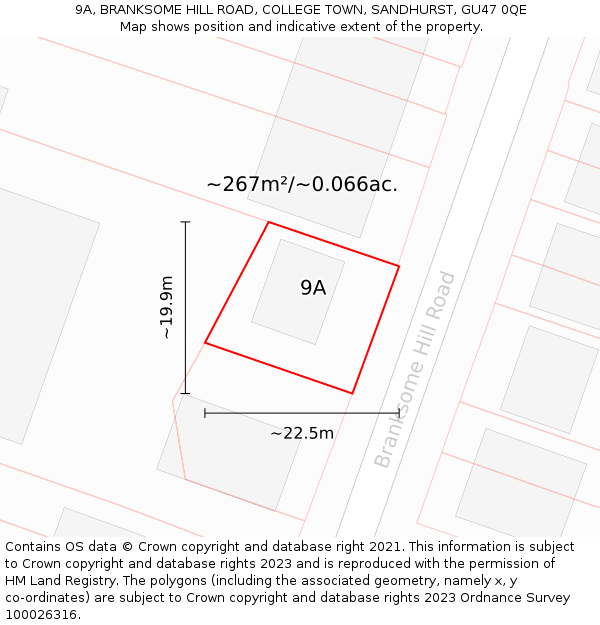 9A, BRANKSOME HILL ROAD, COLLEGE TOWN, SANDHURST, GU47 0QE: Plot and title map
