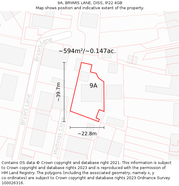 9A, BRYARS LANE, DISS, IP22 4GB: Plot and title map