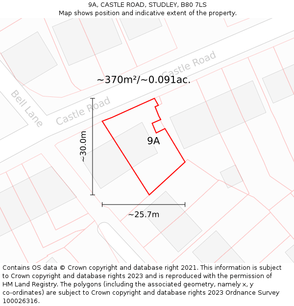9A, CASTLE ROAD, STUDLEY, B80 7LS: Plot and title map