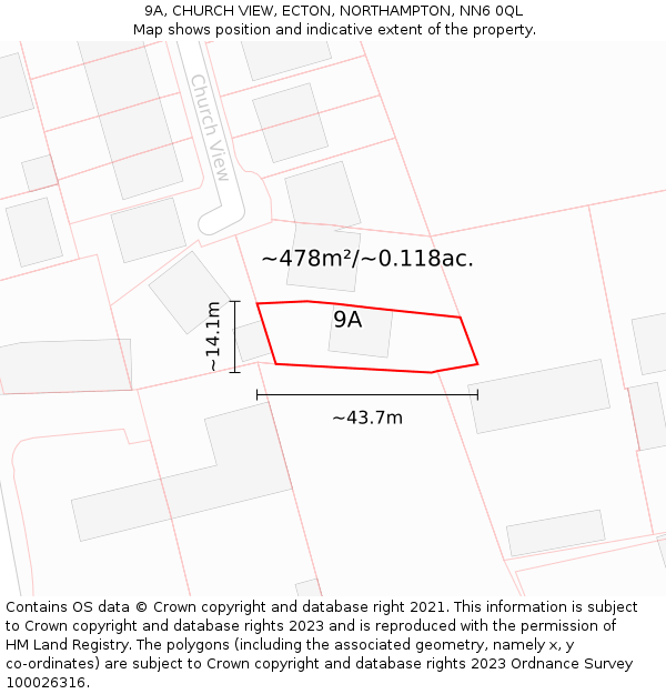 9A, CHURCH VIEW, ECTON, NORTHAMPTON, NN6 0QL: Plot and title map
