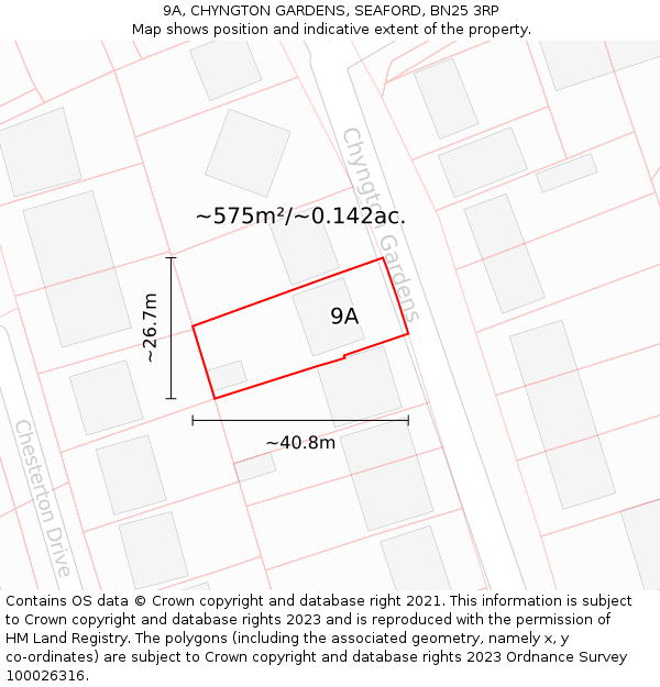 9A, CHYNGTON GARDENS, SEAFORD, BN25 3RP: Plot and title map