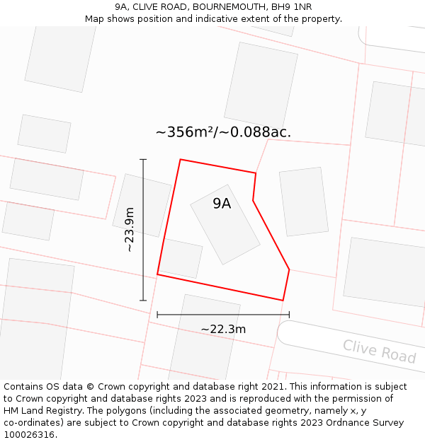 9A, CLIVE ROAD, BOURNEMOUTH, BH9 1NR: Plot and title map
