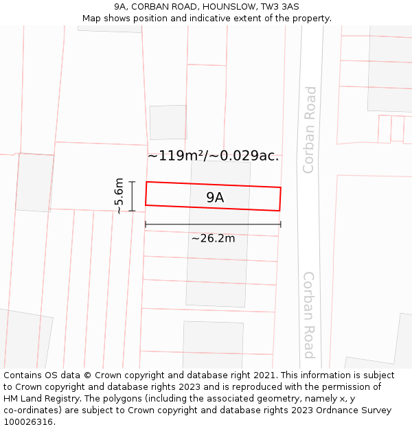 9A, CORBAN ROAD, HOUNSLOW, TW3 3AS: Plot and title map