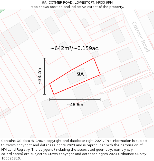 9A, COTMER ROAD, LOWESTOFT, NR33 9PN: Plot and title map