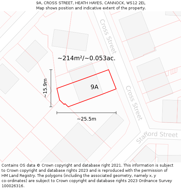 9A, CROSS STREET, HEATH HAYES, CANNOCK, WS12 2EL: Plot and title map
