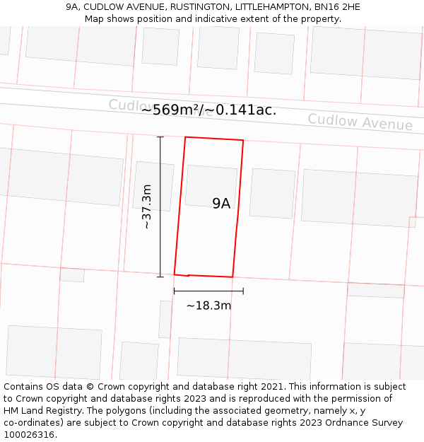 9A, CUDLOW AVENUE, RUSTINGTON, LITTLEHAMPTON, BN16 2HE: Plot and title map