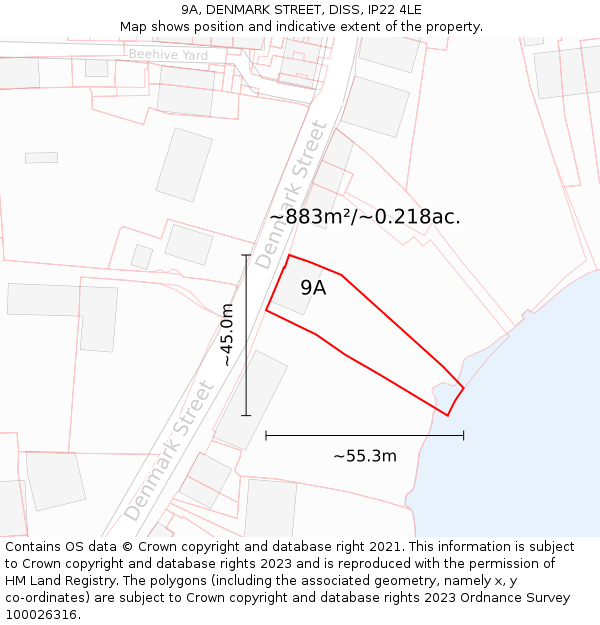 9A, DENMARK STREET, DISS, IP22 4LE: Plot and title map