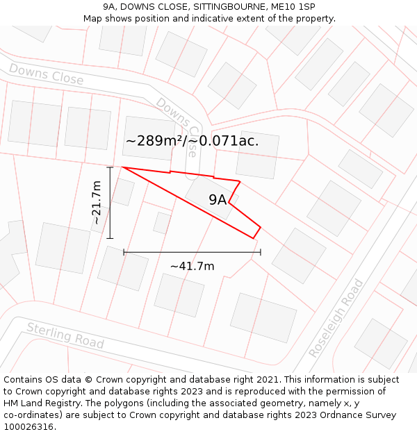 9A, DOWNS CLOSE, SITTINGBOURNE, ME10 1SP: Plot and title map