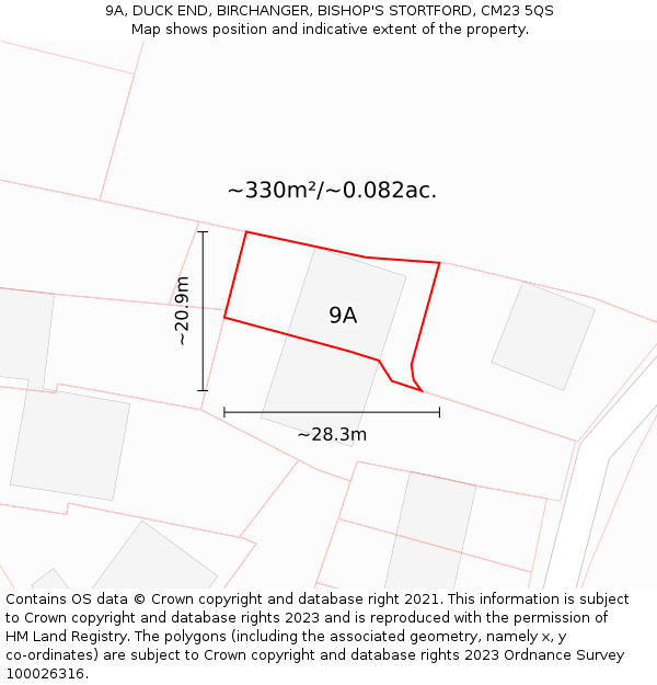 9A, DUCK END, BIRCHANGER, BISHOP'S STORTFORD, CM23 5QS: Plot and title map