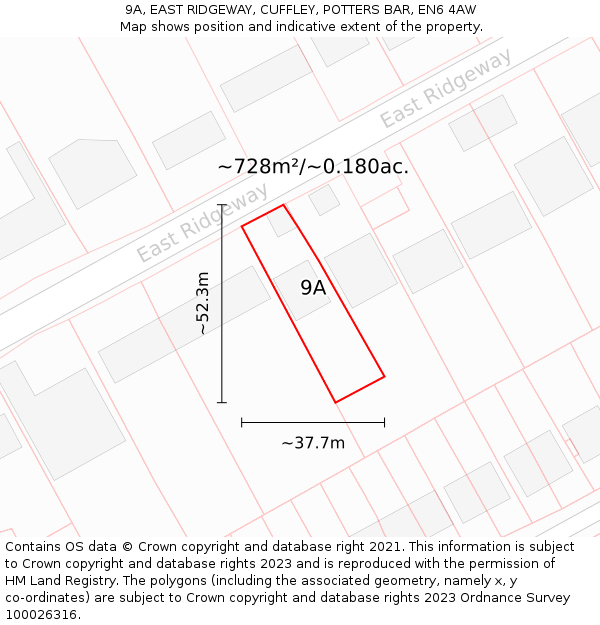 9A, EAST RIDGEWAY, CUFFLEY, POTTERS BAR, EN6 4AW: Plot and title map