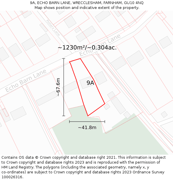 9A, ECHO BARN LANE, WRECCLESHAM, FARNHAM, GU10 4NQ: Plot and title map