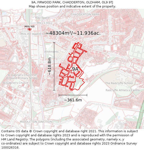 9A, FIRWOOD PARK, CHADDERTON, OLDHAM, OL9 9TJ: Plot and title map