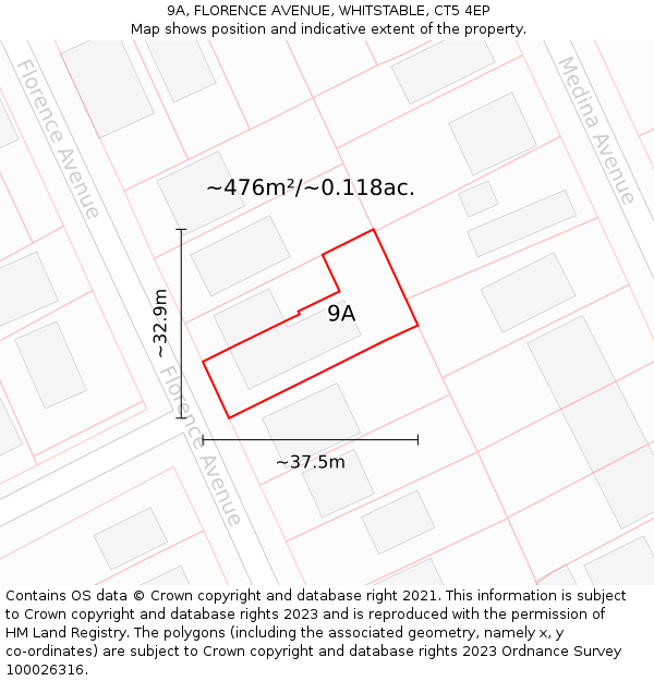 9A, FLORENCE AVENUE, WHITSTABLE, CT5 4EP: Plot and title map