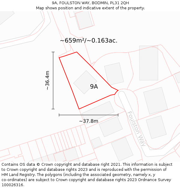 9A, FOULSTON WAY, BODMIN, PL31 2QH: Plot and title map