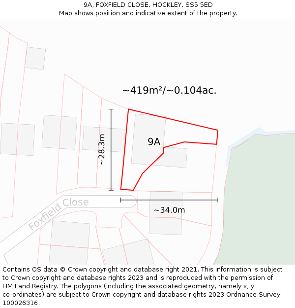 9A, FOXFIELD CLOSE, HOCKLEY, SS5 5ED: Plot and title map