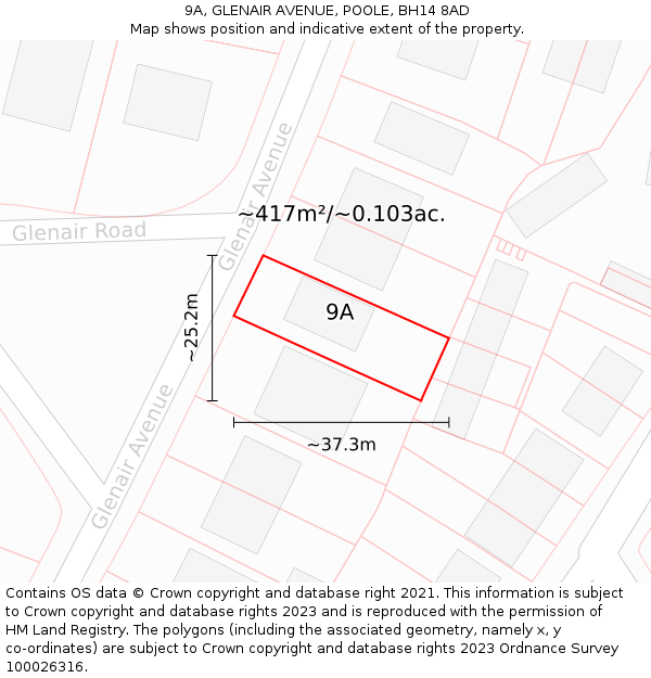 9A, GLENAIR AVENUE, POOLE, BH14 8AD: Plot and title map