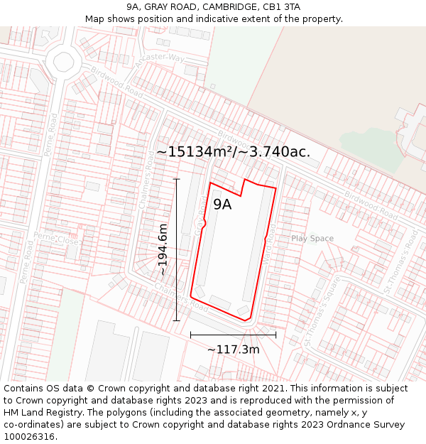 9A, GRAY ROAD, CAMBRIDGE, CB1 3TA: Plot and title map
