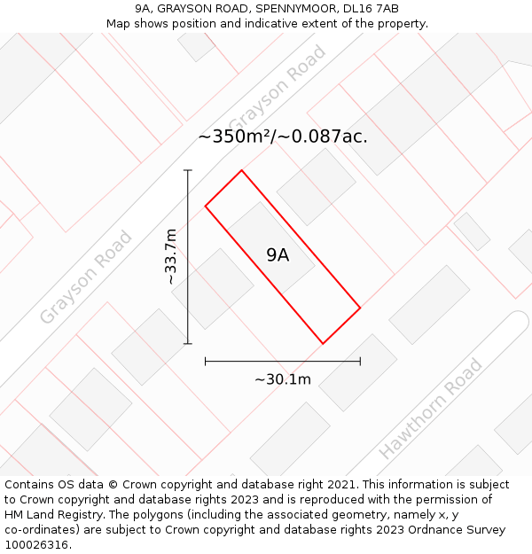 9A, GRAYSON ROAD, SPENNYMOOR, DL16 7AB: Plot and title map