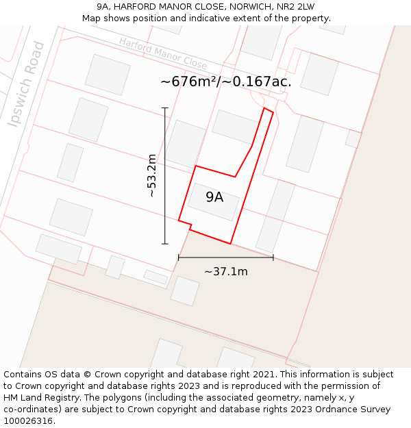 9A, HARFORD MANOR CLOSE, NORWICH, NR2 2LW: Plot and title map
