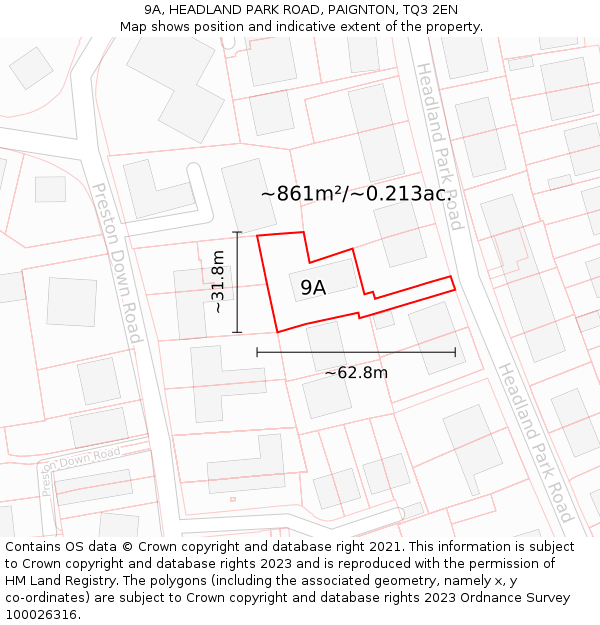 9A, HEADLAND PARK ROAD, PAIGNTON, TQ3 2EN: Plot and title map