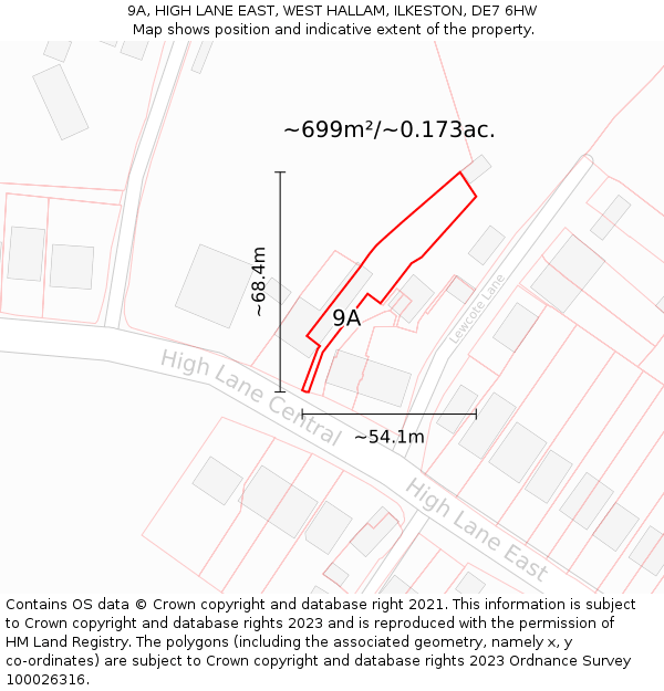9A, HIGH LANE EAST, WEST HALLAM, ILKESTON, DE7 6HW: Plot and title map
