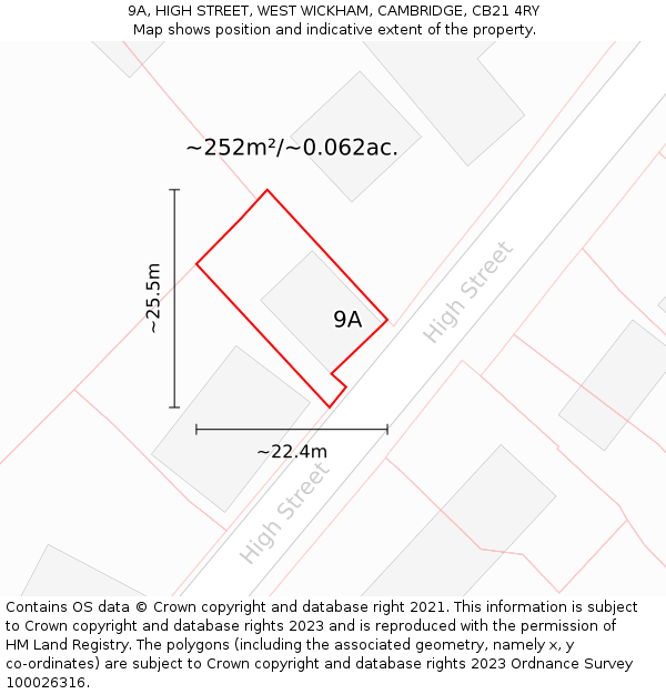 9A, HIGH STREET, WEST WICKHAM, CAMBRIDGE, CB21 4RY: Plot and title map
