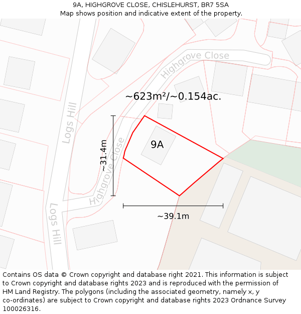 9A, HIGHGROVE CLOSE, CHISLEHURST, BR7 5SA: Plot and title map