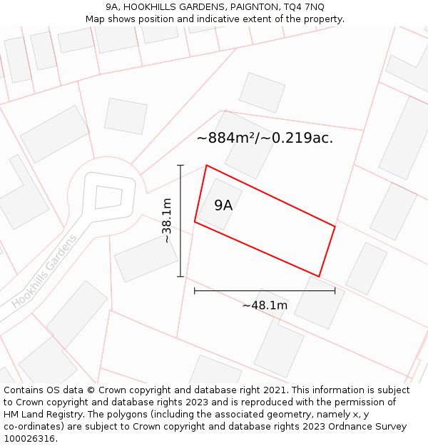 9A, HOOKHILLS GARDENS, PAIGNTON, TQ4 7NQ: Plot and title map