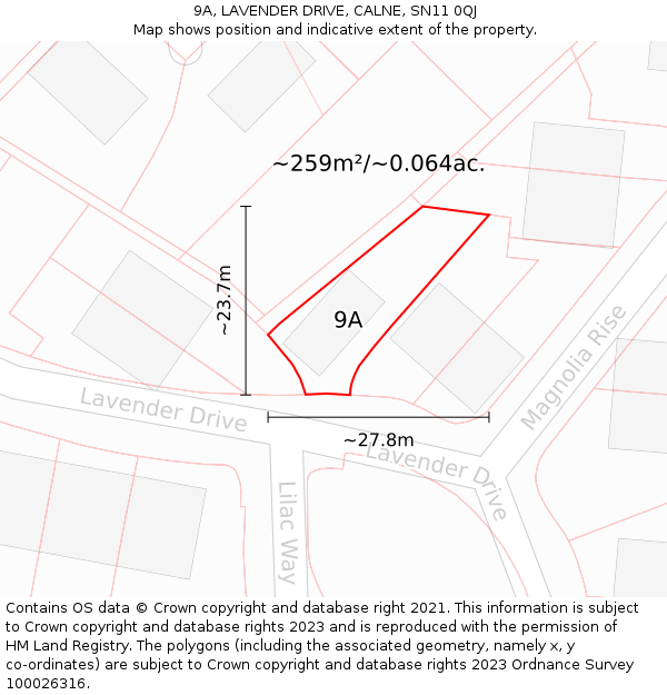 9A, LAVENDER DRIVE, CALNE, SN11 0QJ: Plot and title map