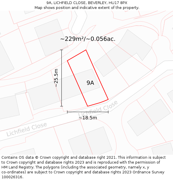 9A, LICHFIELD CLOSE, BEVERLEY, HU17 8PX: Plot and title map