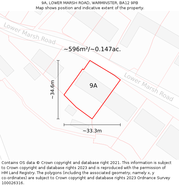 9A, LOWER MARSH ROAD, WARMINSTER, BA12 9PB: Plot and title map