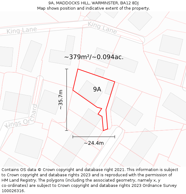 9A, MADDOCKS HILL, WARMINSTER, BA12 8DJ: Plot and title map