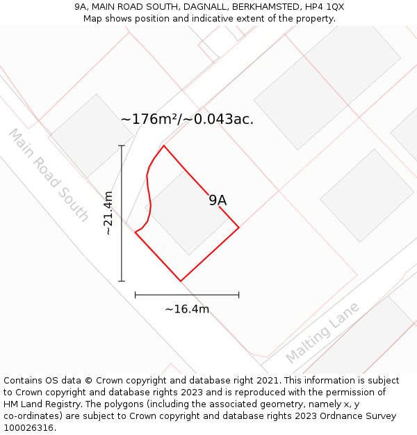 9A, MAIN ROAD SOUTH, DAGNALL, BERKHAMSTED, HP4 1QX: Plot and title map